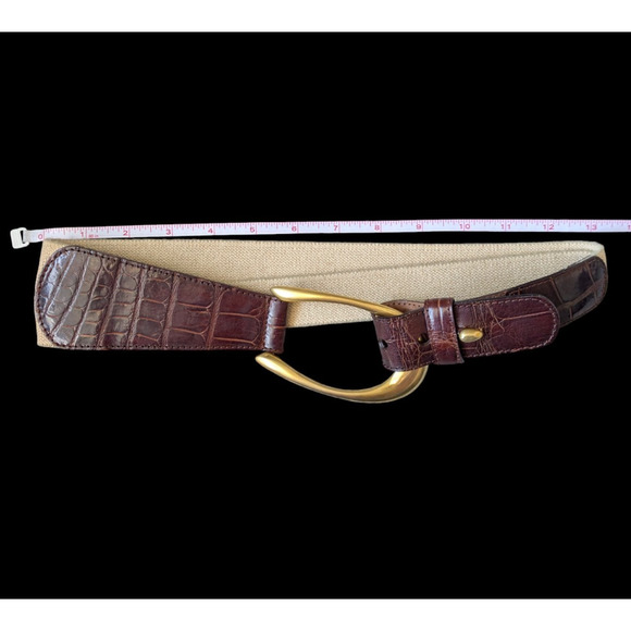 Vintage Donna Karan Geniune Alligator Brown Canvas Waist Belt Petite Small Italy - Picture 2 of 13